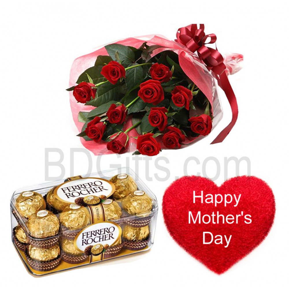 Roses with chocolates and pillow